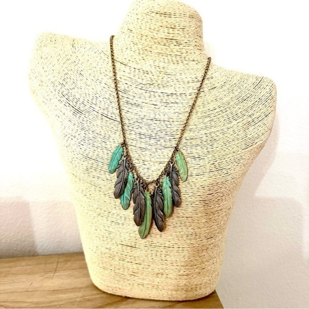 Lucky Brand Patina Feather Collar Necklace